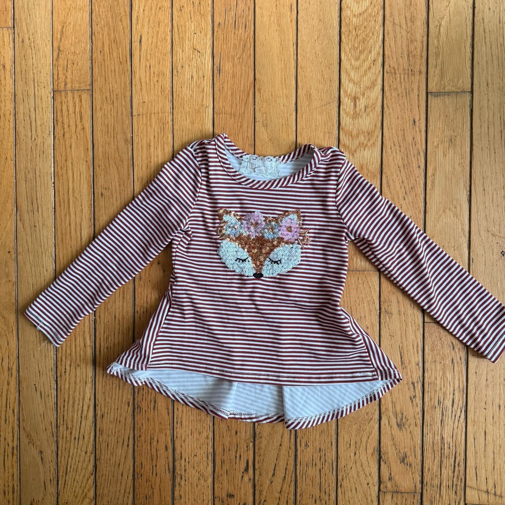 btween Red and White Long Sleeve Tee with Playful Peplum
